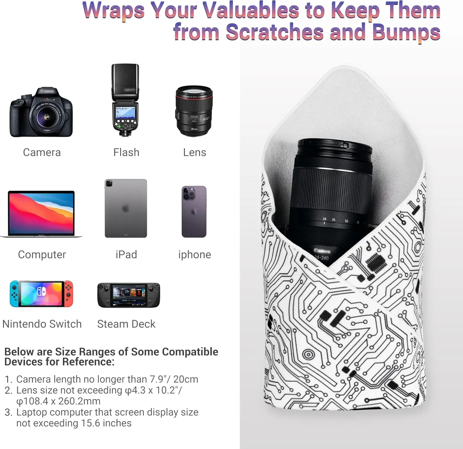 [19.7 * 19.7"] Camera Wrap Protective with Pouch, Camera Lens Wrap Protective, Anti Scratch Wrap Magic Self-Adhesive,Flexible Wrapper Equipment Wrap Travel Accessories for DSLR Mirrorless Laptop More