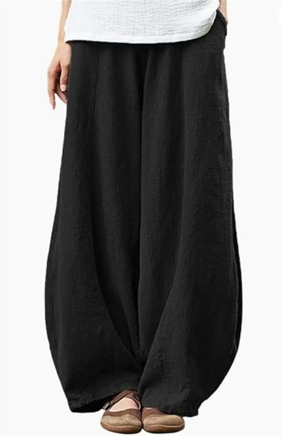 2025 Elastic Waist Bloomers Women's Linen Trousers Pockets Commuter Loose Pants Fashion Slim Casual Pants