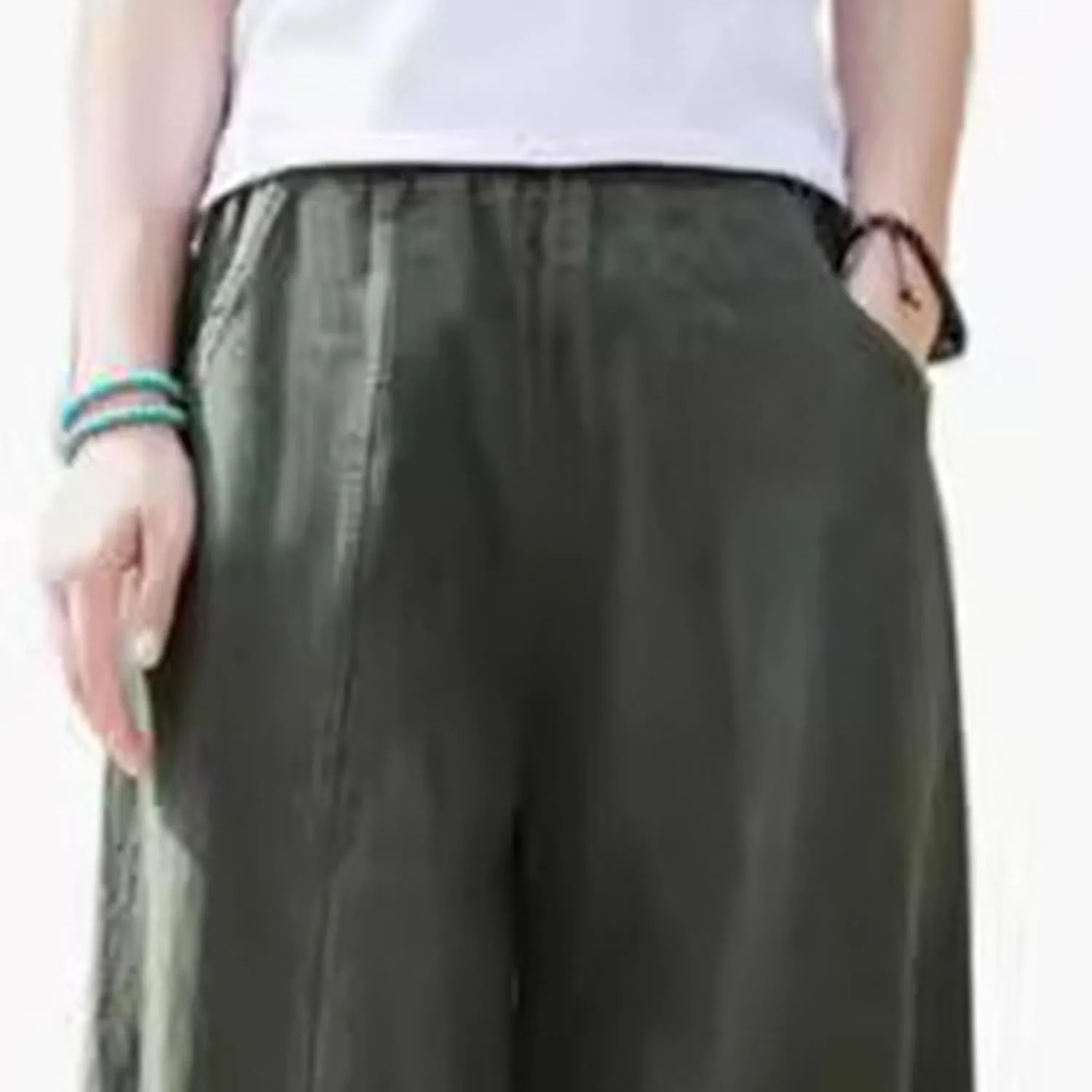 2025 Elastic Waist Bloomers Women's Linen Trousers Pockets Commuter Loose Pants Fashion Slim Casual Pants
