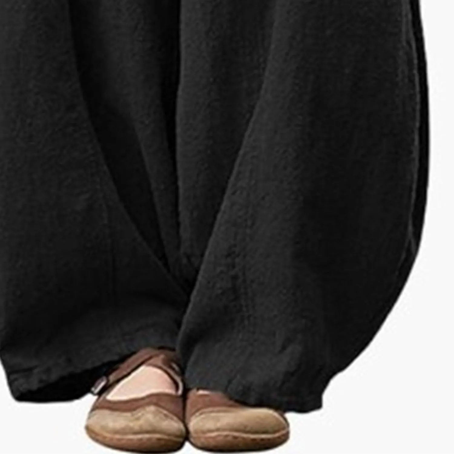 2025 Elastic Waist Bloomers Women's Linen Trousers Pockets Commuter Loose Pants Fashion Slim Casual Pants