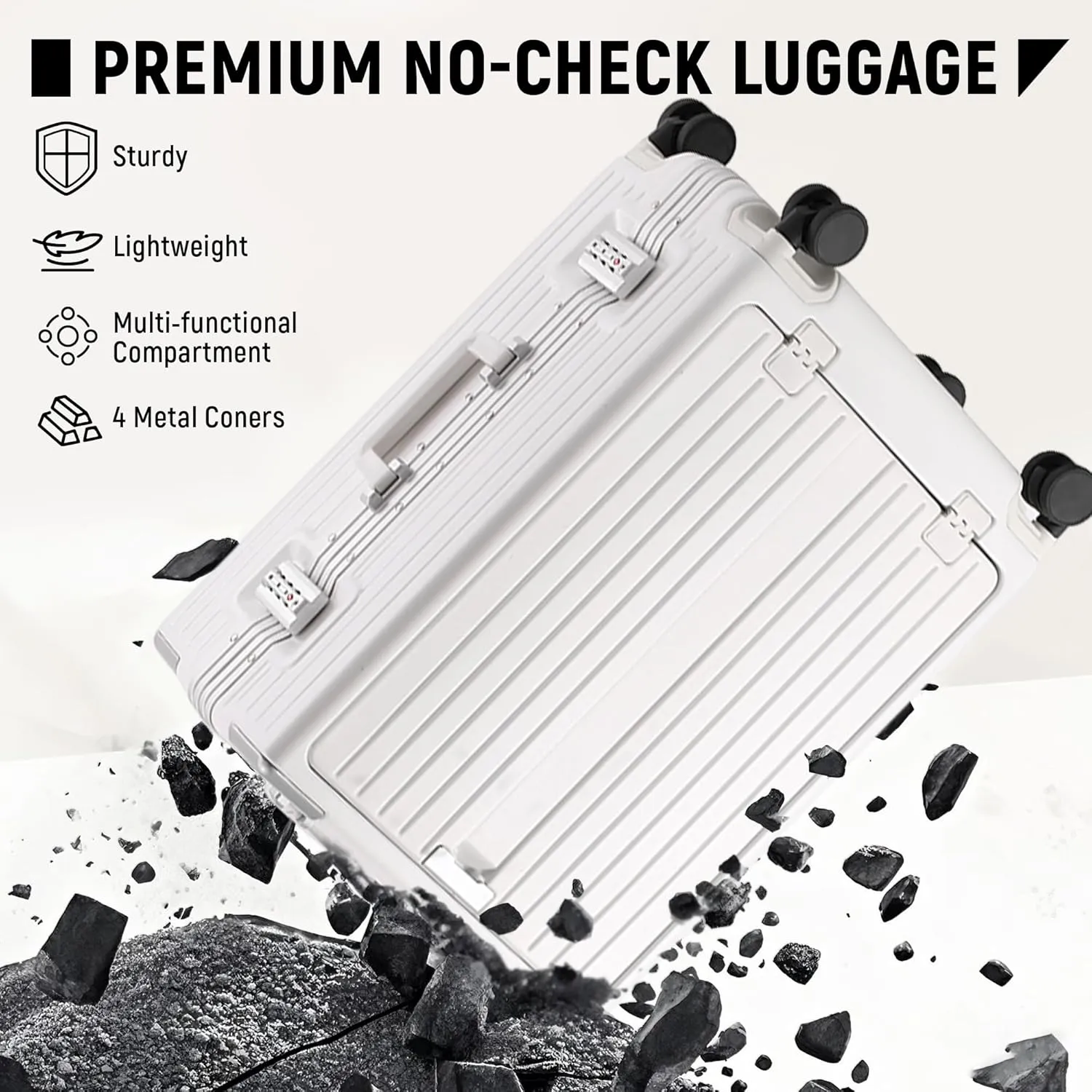 24 inch Luggage with Spinner Wheels Hard Shell Suitcases TSA Approved Luggage, Aluminum Frame Suitcases with Cup Holder, White