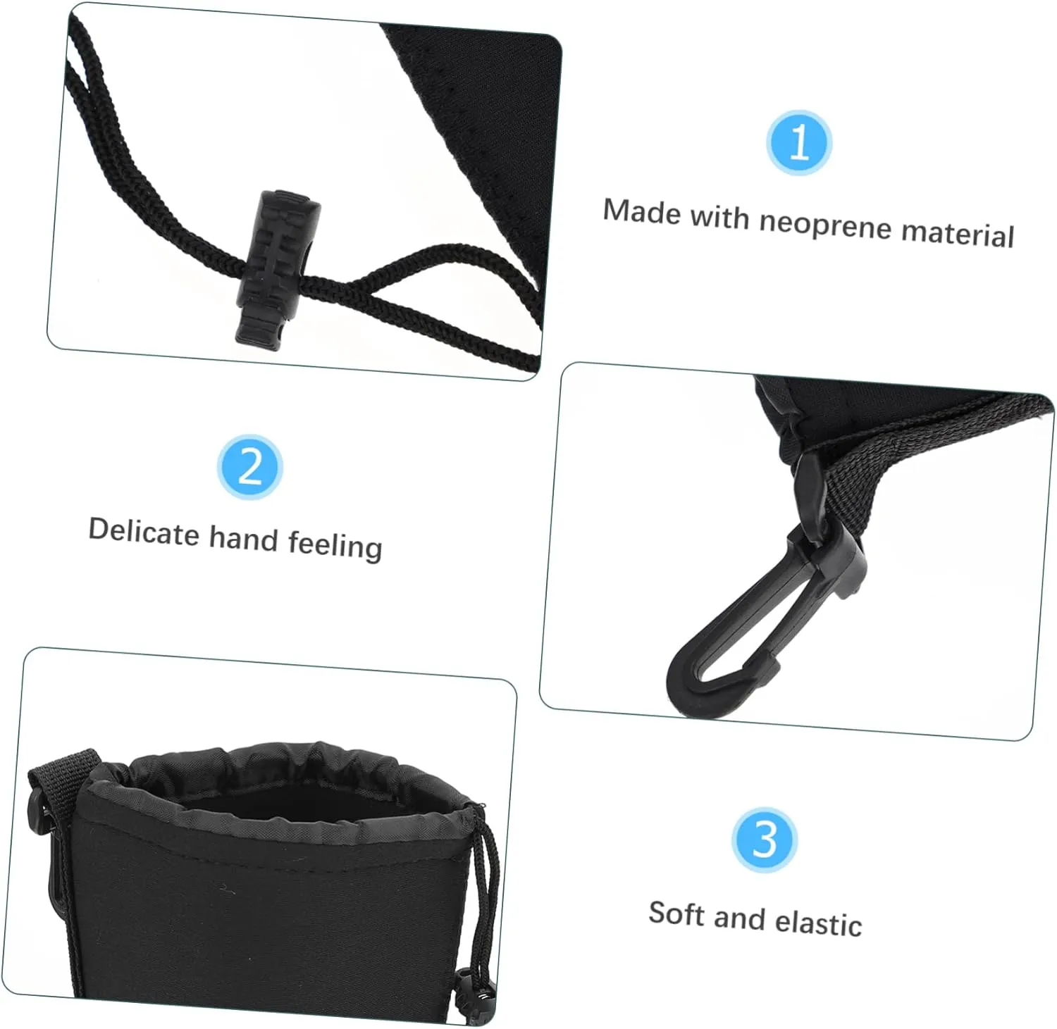 2sets Flexible Insulation Pouch for Dslr Camera Lenses Padded Lens Pouch Bag Carabiner Easy to Attach 2pcs*2
