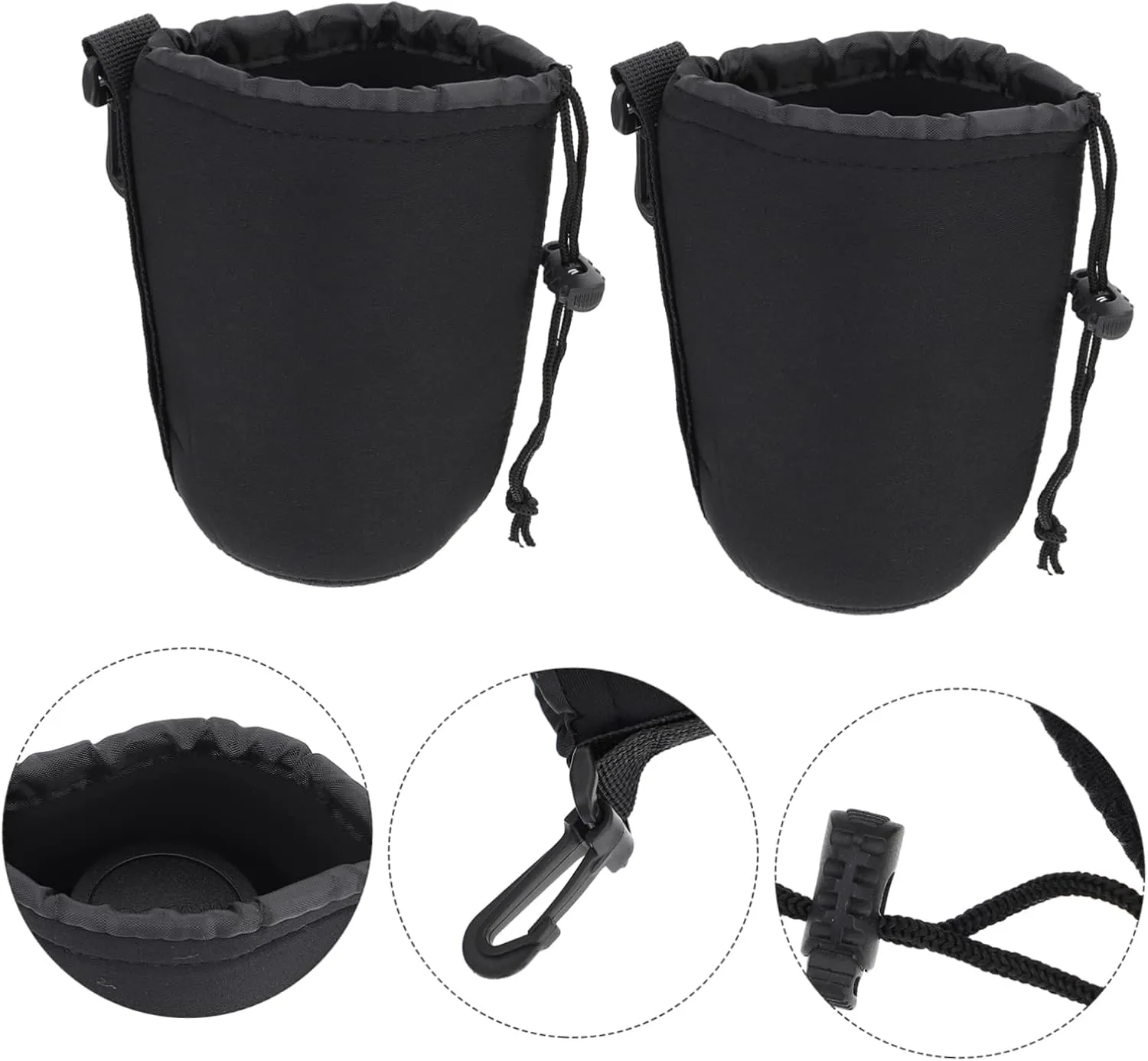 2sets Flexible Insulation Pouch for Dslr Camera Lenses Padded Lens Pouch Bag Carabiner Easy to Attach 2pcs*2