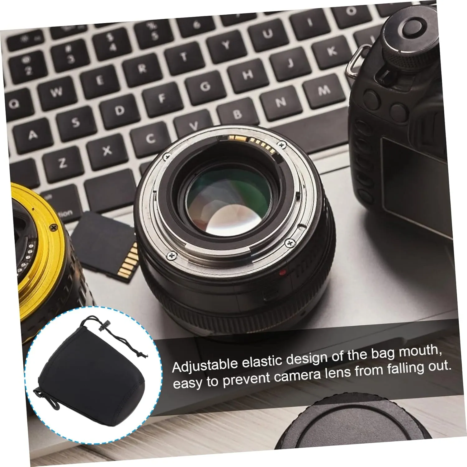 2sets Flexible Insulation Pouch for Dslr Camera Lenses Padded Lens Pouch Bag Carabiner Easy to Attach 2pcs*2
