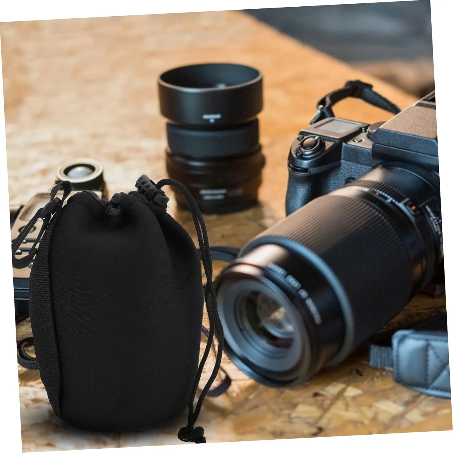 2sets Flexible Insulation Pouch for Dslr Camera Lenses Padded Lens Pouch Bag Carabiner Easy to Attach 2pcs*2