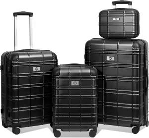 4-Piece Lightweight Hardshell Luggage Set with 360-Degree Spinner Wheels, Durable ABS PC Material, Black