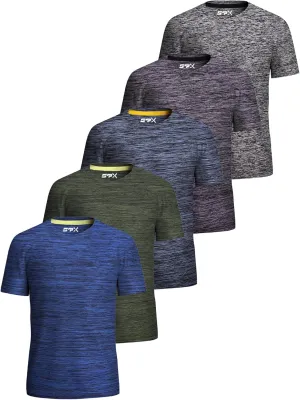[5 Pack] Mens Workout Short Sleeve Dry Fit T Shirts Quick Dry Active Athletic Crewneck Running Gym Moisture Wicking Tee Tops