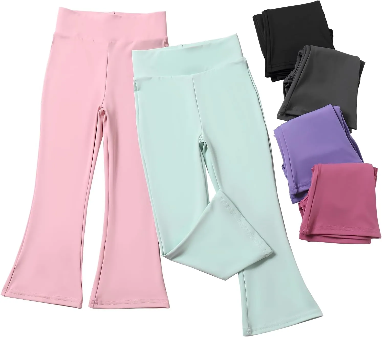 6 Pack Girls Flare Legging Kids Bootcut Pants Girls Bell Bottom Pants Girl High Waisted Yoga Flared Pants