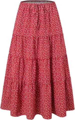 ADHOWBEW Midi Skirts for Women Summer Elastic Waist High Waist Casual Sexy Flowy Beach Bohemian Skirts