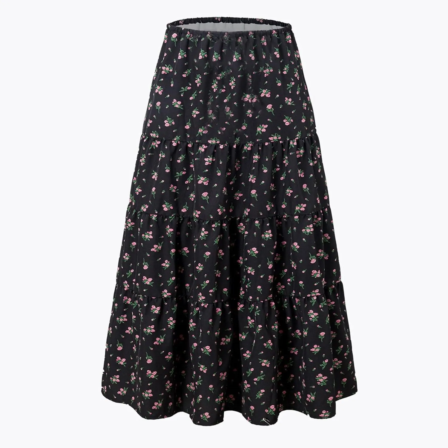 ADHOWBEW Midi Skirts for Women Summer Elastic Waist High Waist Casual Sexy Flowy Beach Bohemian Skirts
