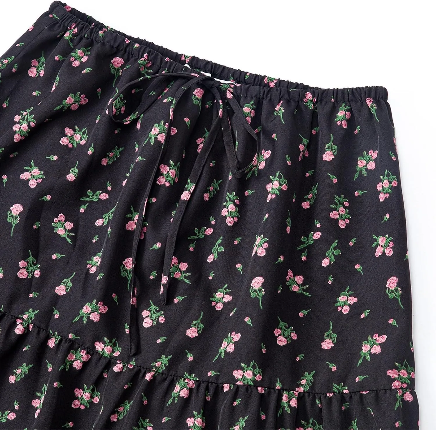 ADHOWBEW Midi Skirts for Women Summer Elastic Waist High Waist Casual Sexy Flowy Beach Bohemian Skirts