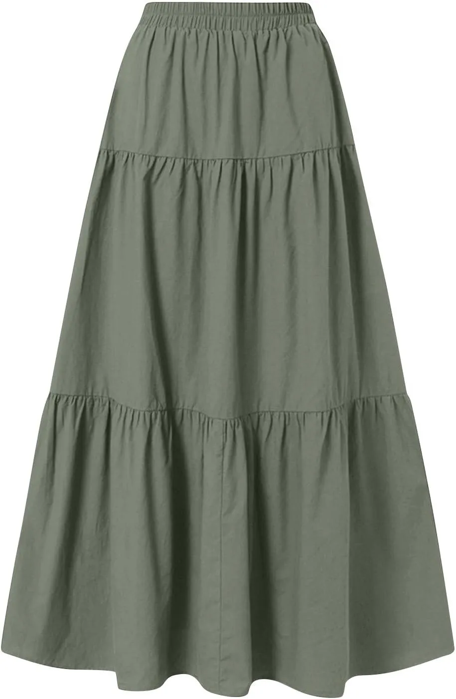 ADHOWBEW Skirts for Women Midi Length Sexy Trendy Flowy Casual Cotton Smocked Bohemian High Waist Skirts