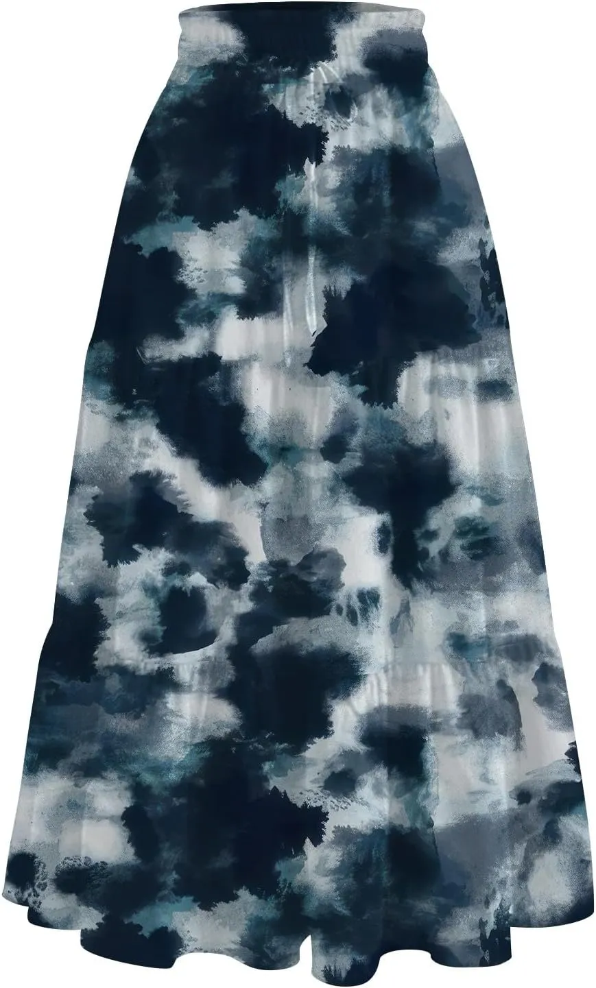 ADHOWBEW Skirts for Women Midi Length Summer Trendy Elastic Waist Smocked Beach High Waist Bohemian Skirts