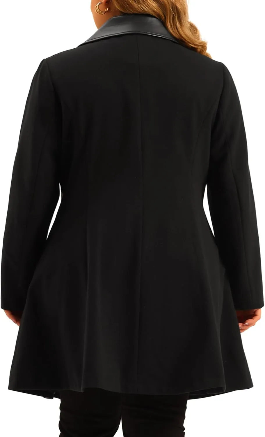 Agnes Orinda Plus Size Overcoat for Women Leather Notched Lapel Single Breasted Long Trench Jacket Coats