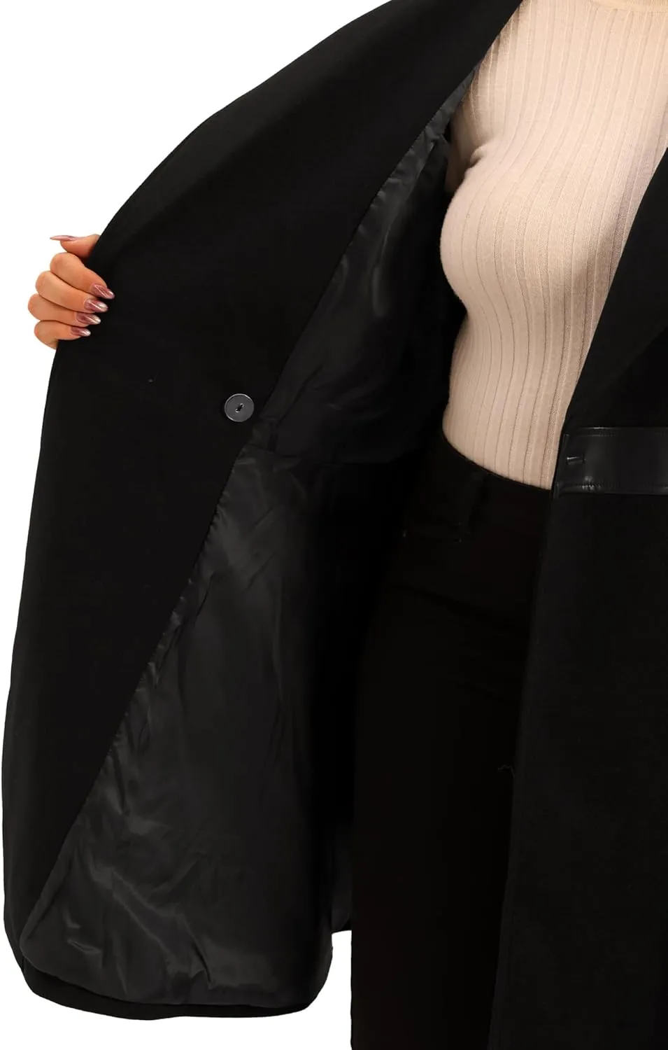 Agnes Orinda Plus Size Overcoat for Women Leather Notched Lapel Single Breasted Long Trench Jacket Coats