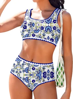 AI'MAGE Women's Bikini Sets High Waisted Two Piece Swimsuits 2025 Scoop Neck Sporty Bathing Suits S-XXL