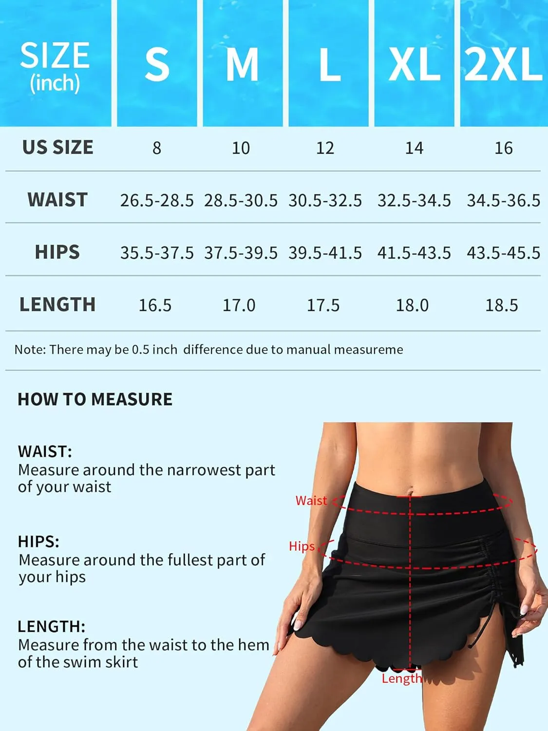 ALove Womens High Waisted Split Swim Skirt Sporty Drawstring Skirted Swim Bottom with Built-in Panty