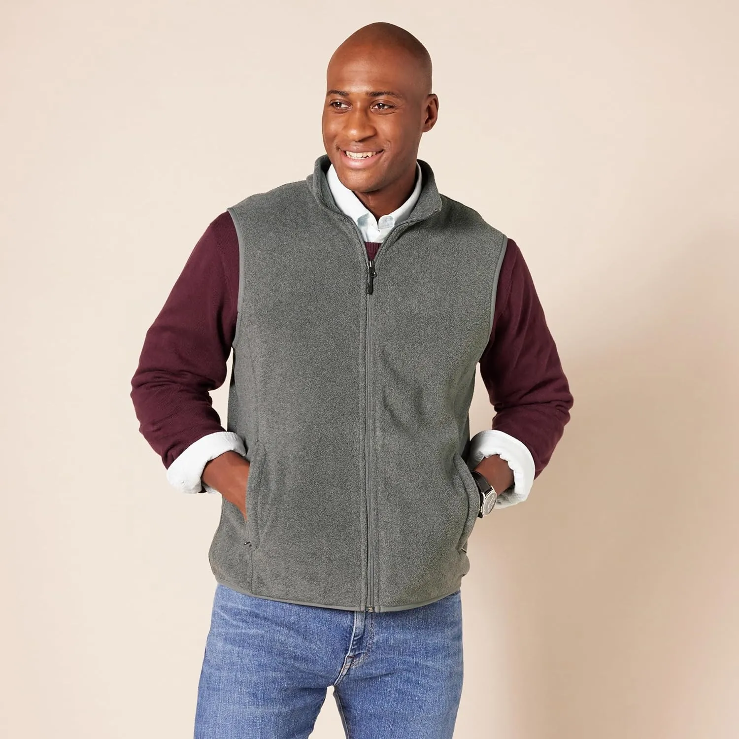 Amazon Essentials Men's Full-Zip Polar Fleece Vest (Available in Big & Tall)