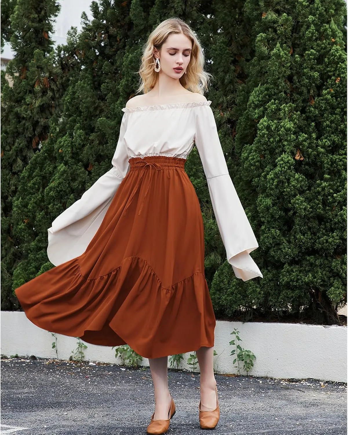 American Trends Maxi Skirts for Women Renaissance Skirt Medieval Womens Long Skirts Flowy Bohemian Pirate Skirts with Pockets