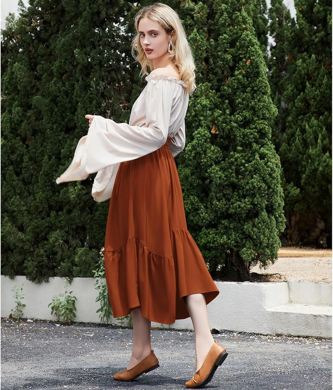 American Trends Maxi Skirts for Women Renaissance Skirt Medieval Womens Long Skirts Flowy Bohemian Pirate Skirts with Pockets