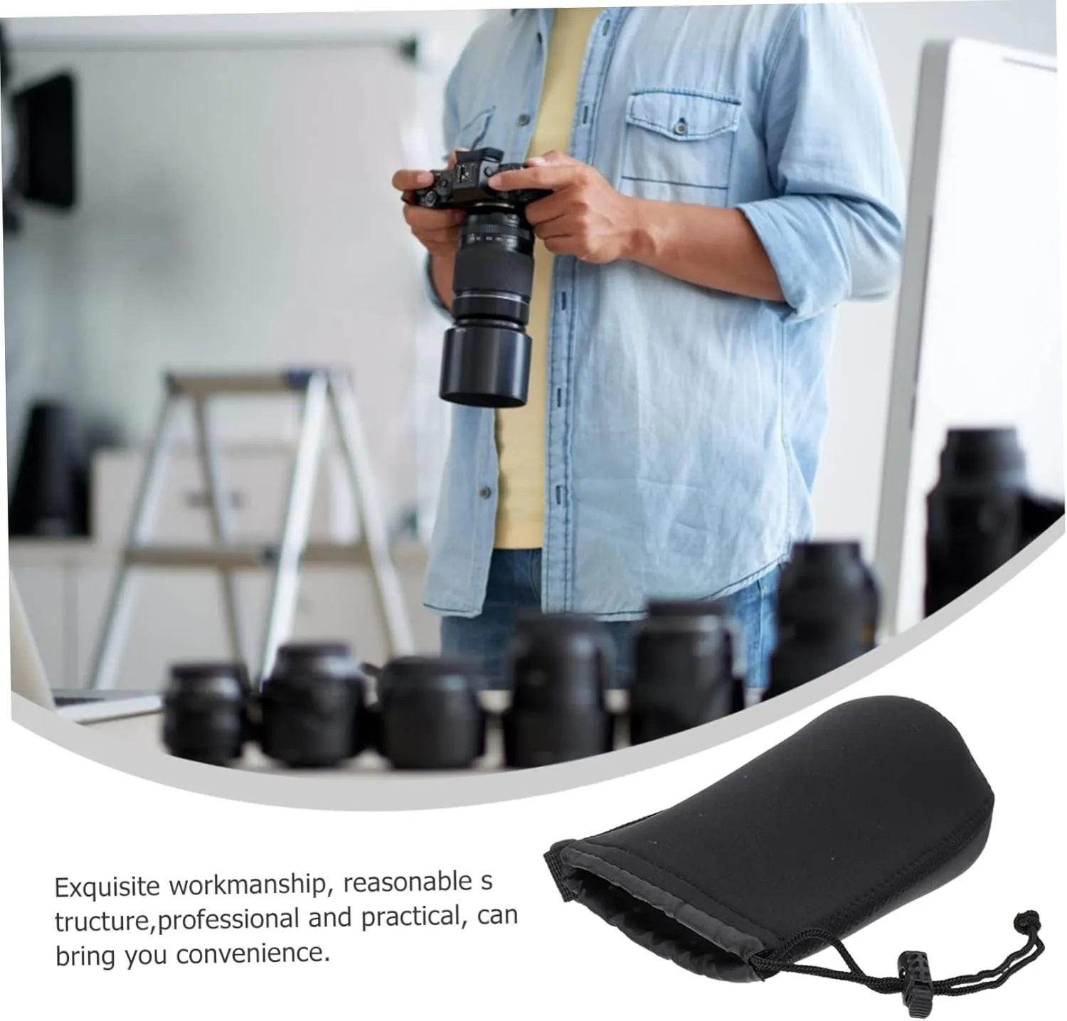 Angoily Neoprene Lens Pouch Bag for Dslr Drawstring Pouches Easy Lens Change Soft Material