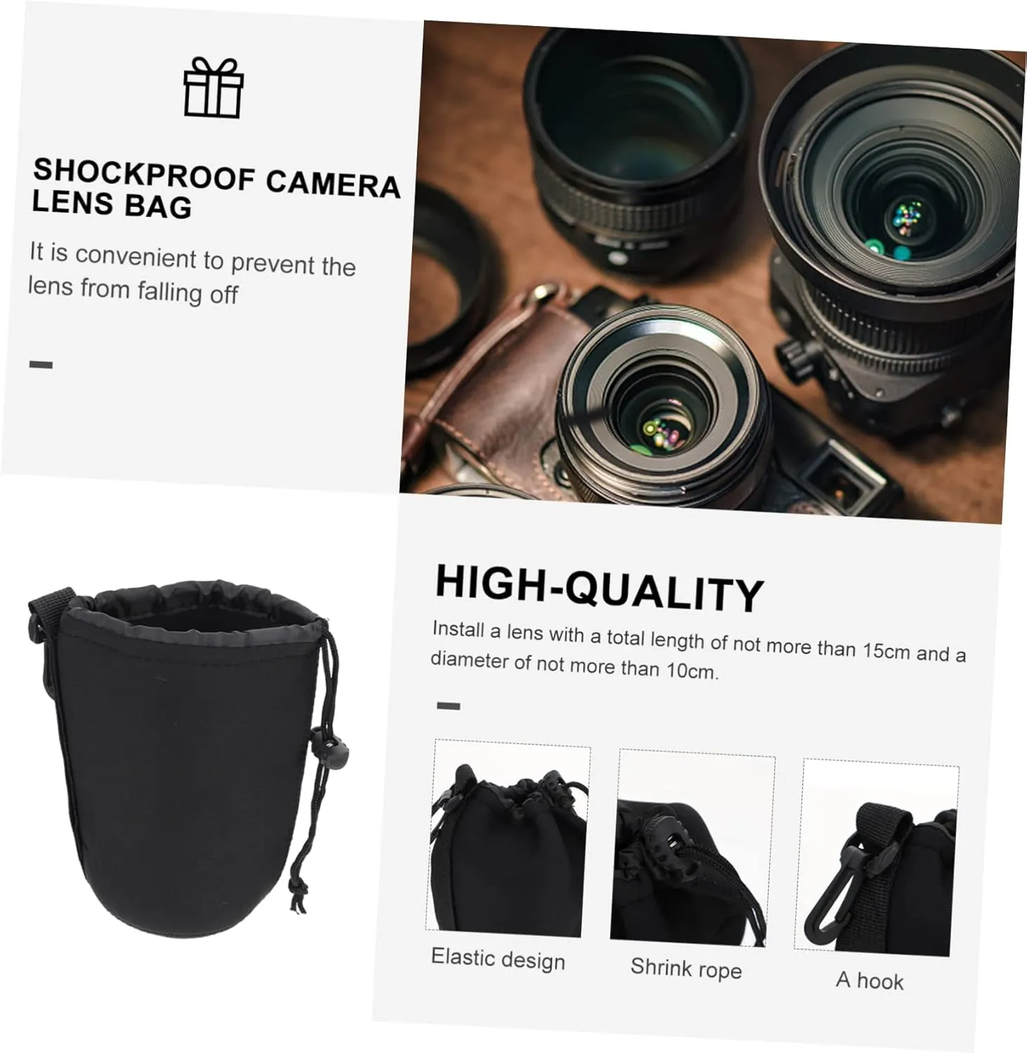 Angoily Neoprene Lens Pouch Bag for Dslr Drawstring Pouches Easy Lens Change Soft Material