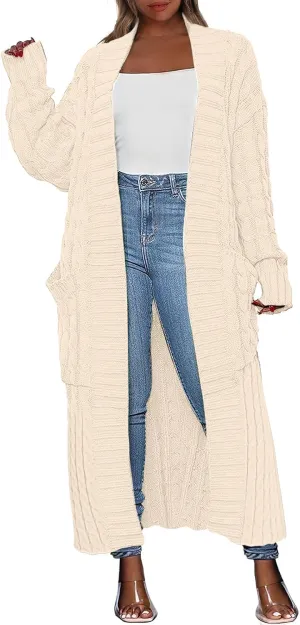 ANRABESS Womens Long Cardigan Sweater 2025 Oversized Coat Long Sleeve Open Front Knit Maxi Outwear Fall Trendy Jacket Clothes