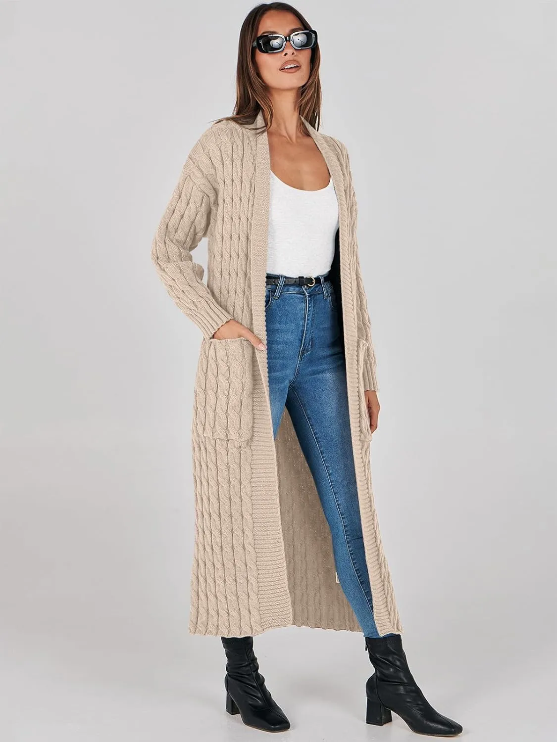 ANRABESS Womens Long Cardigan Sweater 2025 Oversized Coat Long Sleeve Open Front Knit Maxi Outwear Fall Trendy Jacket Clothes