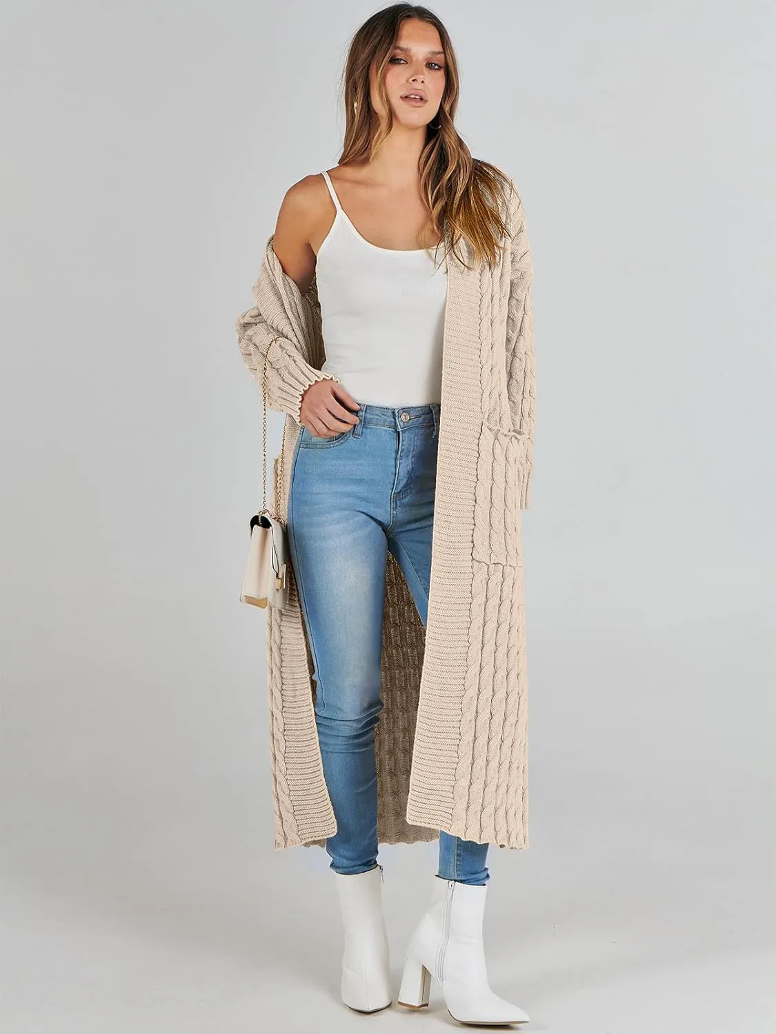 ANRABESS Womens Long Cardigan Sweater 2025 Oversized Coat Long Sleeve Open Front Knit Maxi Outwear Fall Trendy Jacket Clothes