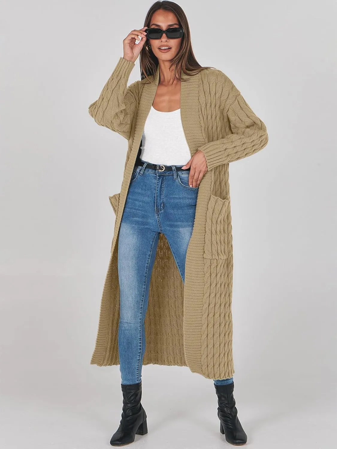 ANRABESS Womens Long Cardigan Sweater 2025 Oversized Coat Long Sleeve Open Front Knit Maxi Outwear Fall Trendy Jacket Clothes