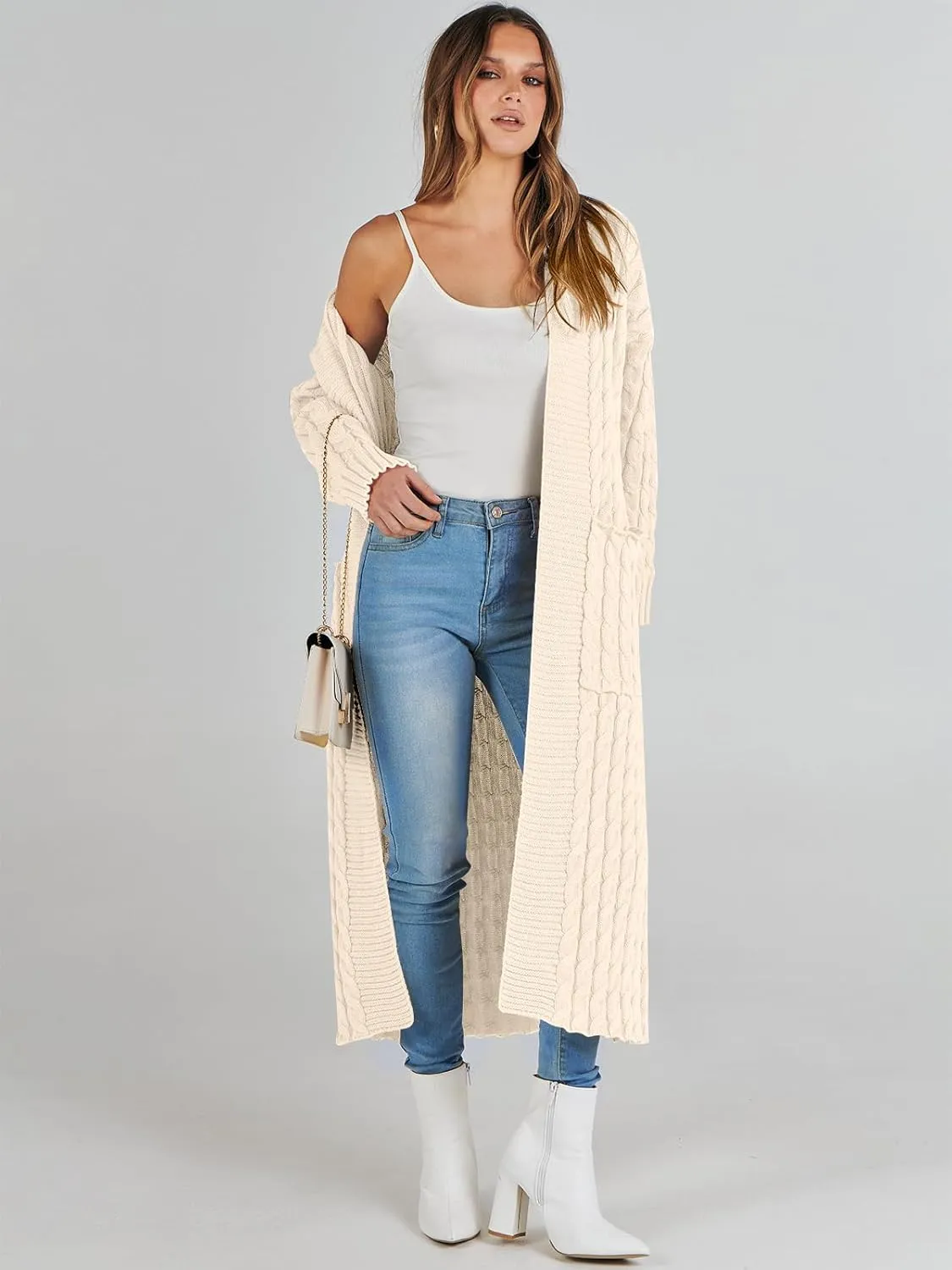 ANRABESS Womens Long Cardigan Sweater 2025 Oversized Coat Long Sleeve Open Front Knit Maxi Outwear Fall Trendy Jacket Clothes