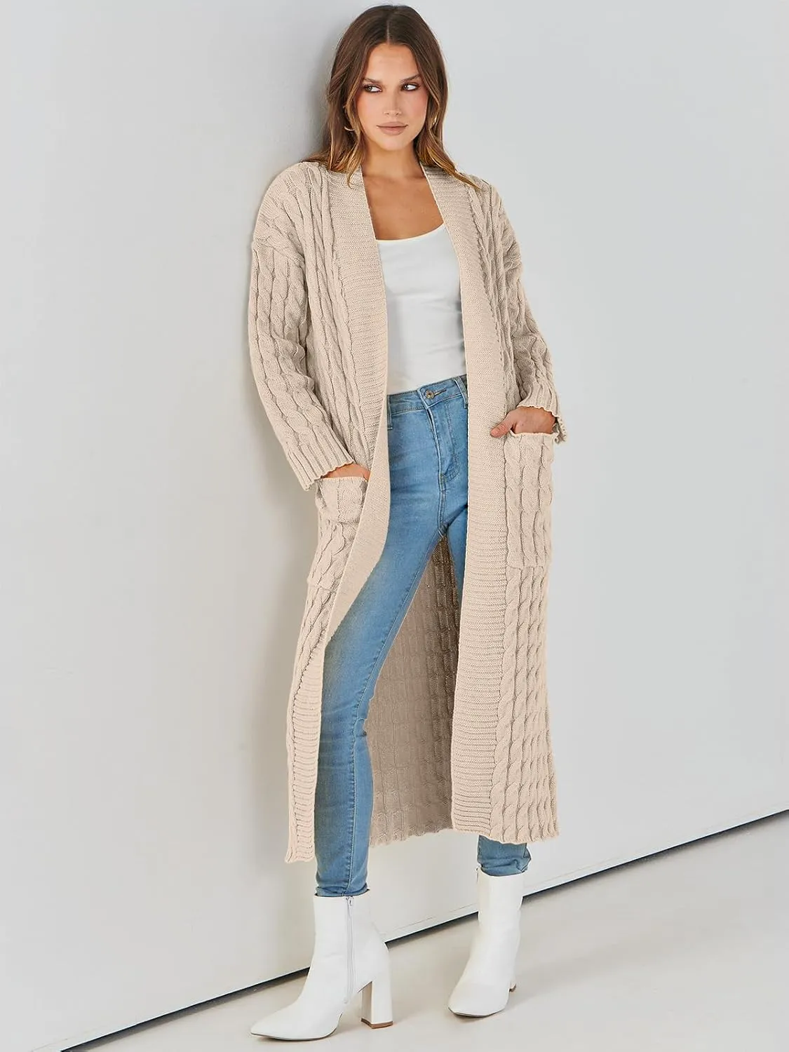 ANRABESS Womens Long Cardigan Sweater 2025 Oversized Coat Long Sleeve Open Front Knit Maxi Outwear Fall Trendy Jacket Clothes