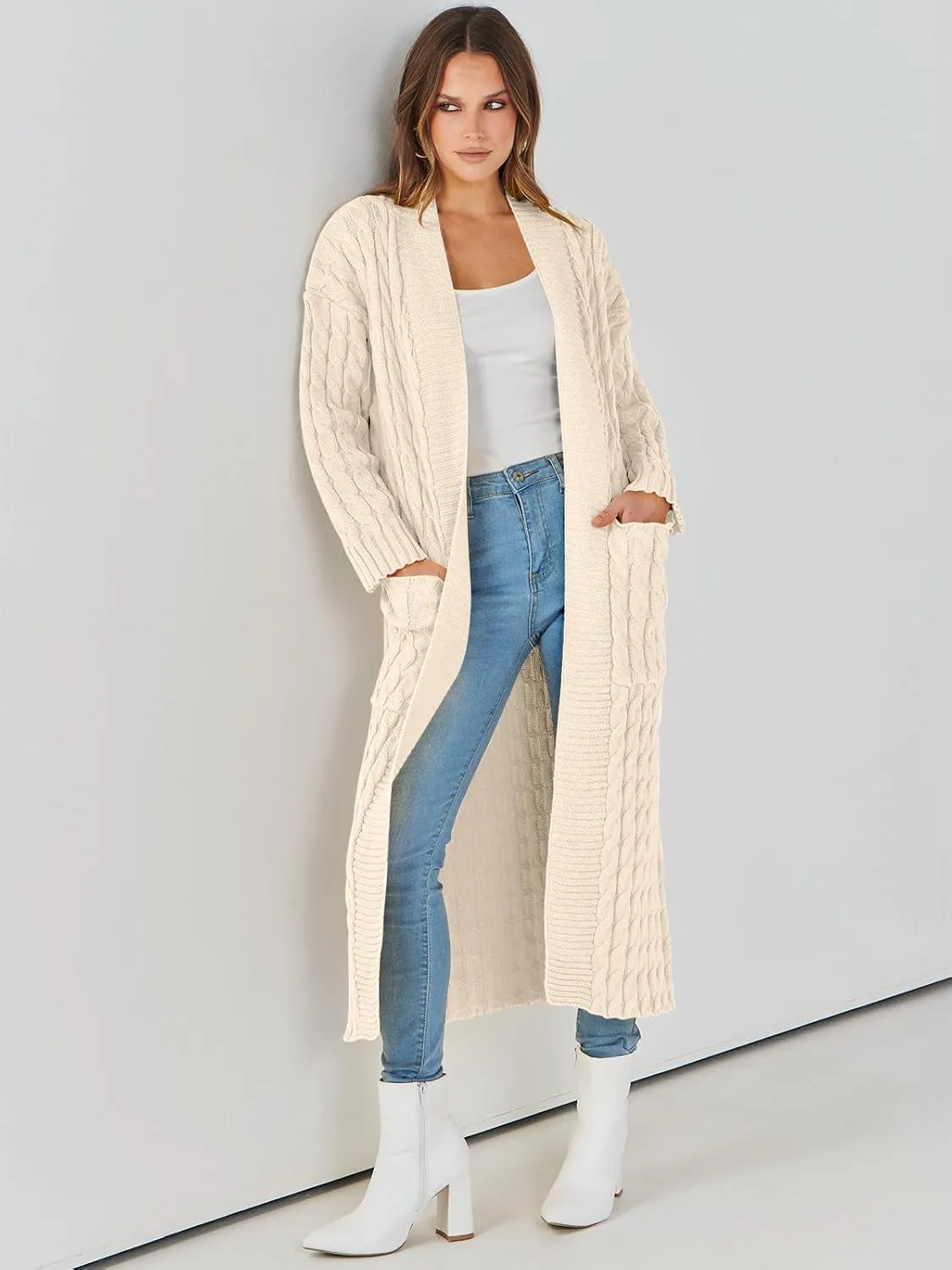 ANRABESS Womens Long Cardigan Sweater 2025 Oversized Coat Long Sleeve Open Front Knit Maxi Outwear Fall Trendy Jacket Clothes