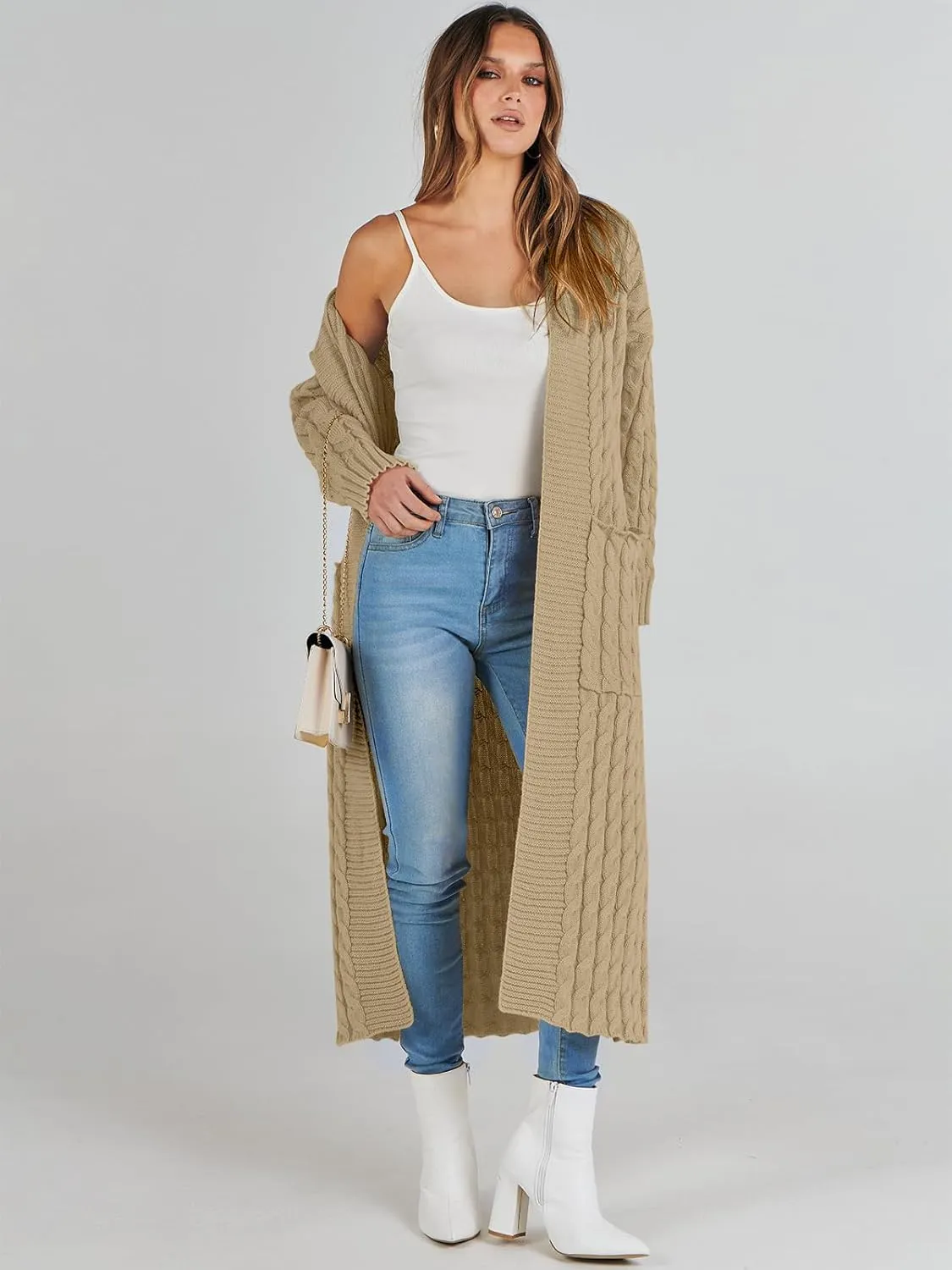 ANRABESS Womens Long Cardigan Sweater 2025 Oversized Coat Long Sleeve Open Front Knit Maxi Outwear Fall Trendy Jacket Clothes