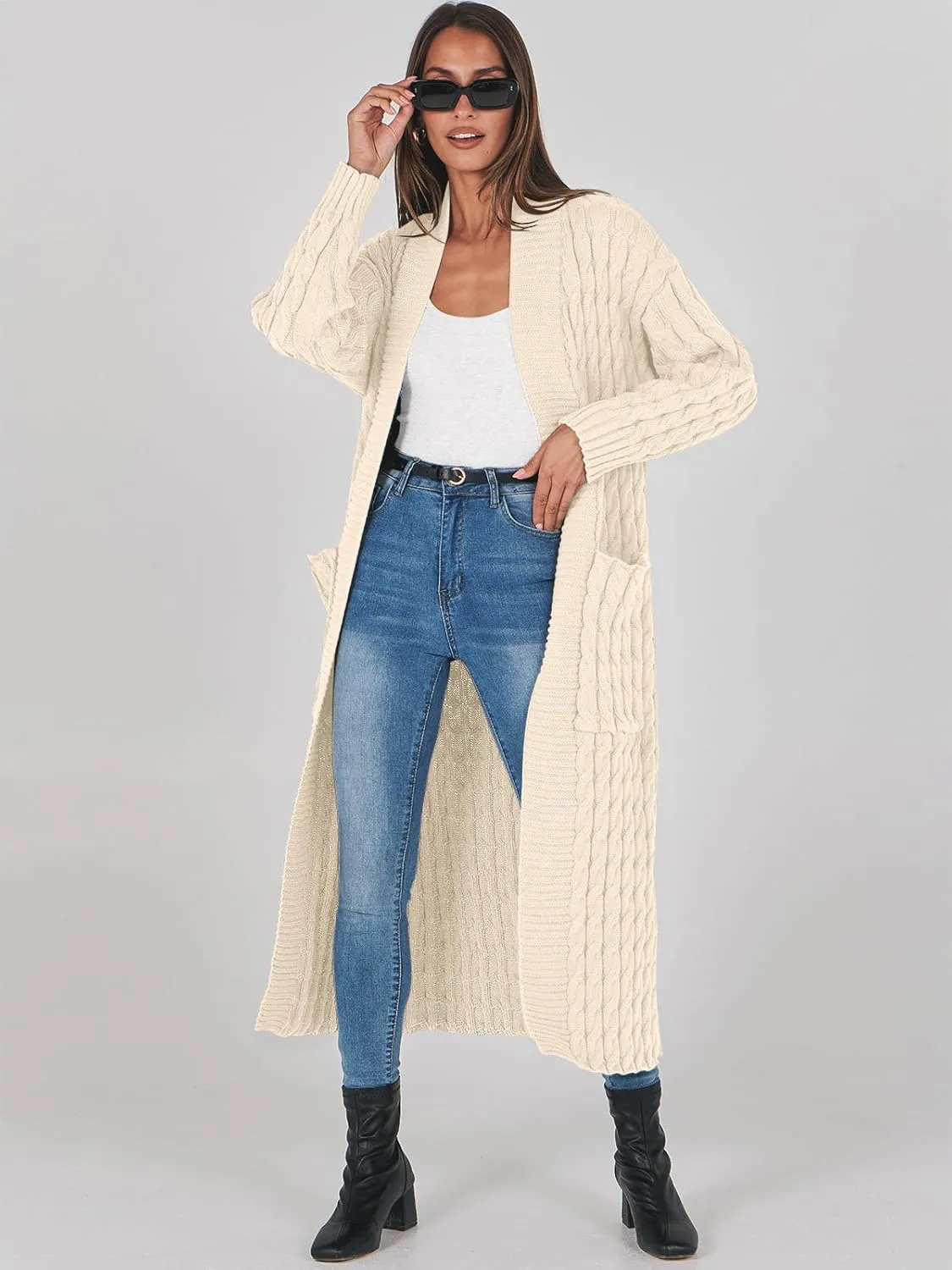 ANRABESS Womens Long Cardigan Sweater 2025 Oversized Coat Long Sleeve Open Front Knit Maxi Outwear Fall Trendy Jacket Clothes