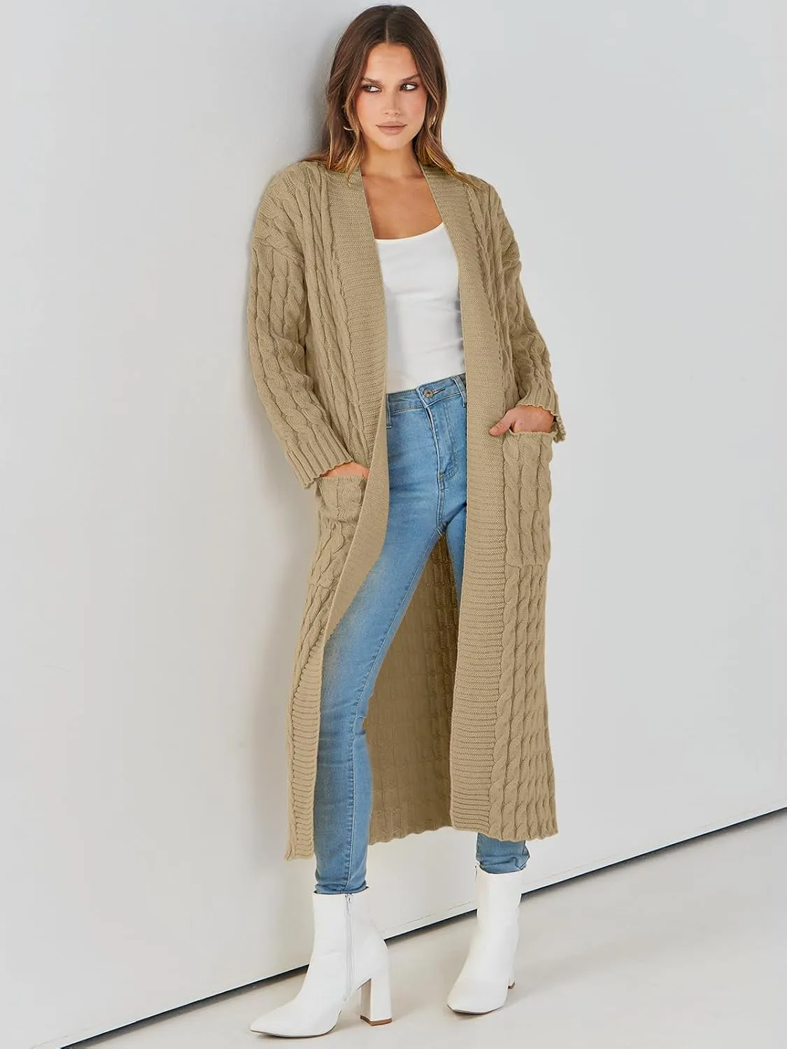 ANRABESS Womens Long Cardigan Sweater 2025 Oversized Coat Long Sleeve Open Front Knit Maxi Outwear Fall Trendy Jacket Clothes