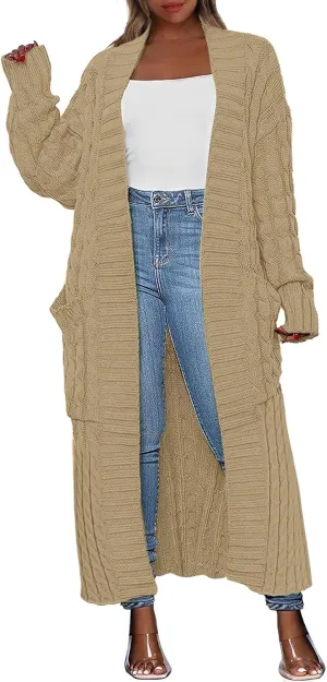 ANRABESS Womens Long Cardigan Sweater 2025 Oversized Coat Long Sleeve Open Front Knit Maxi Outwear Fall Trendy Jacket Clothes
