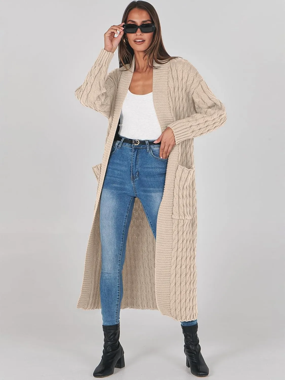 ANRABESS Womens Long Cardigan Sweater 2025 Oversized Coat Long Sleeve Open Front Knit Maxi Outwear Fall Trendy Jacket Clothes