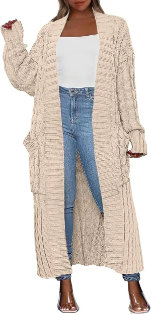 ANRABESS Womens Long Cardigan Sweater 2025 Oversized Coat Long Sleeve Open Front Knit Maxi Outwear Fall Trendy Jacket Clothes