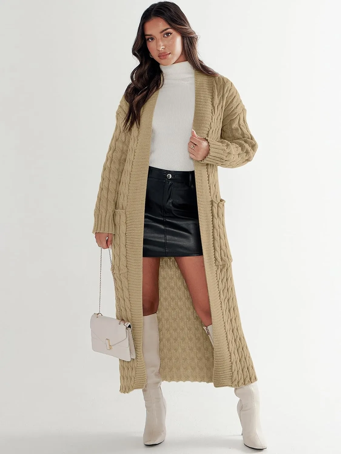 ANRABESS Womens Long Cardigan Sweater 2025 Oversized Coat Long Sleeve Open Front Knit Maxi Outwear Fall Trendy Jacket Clothes