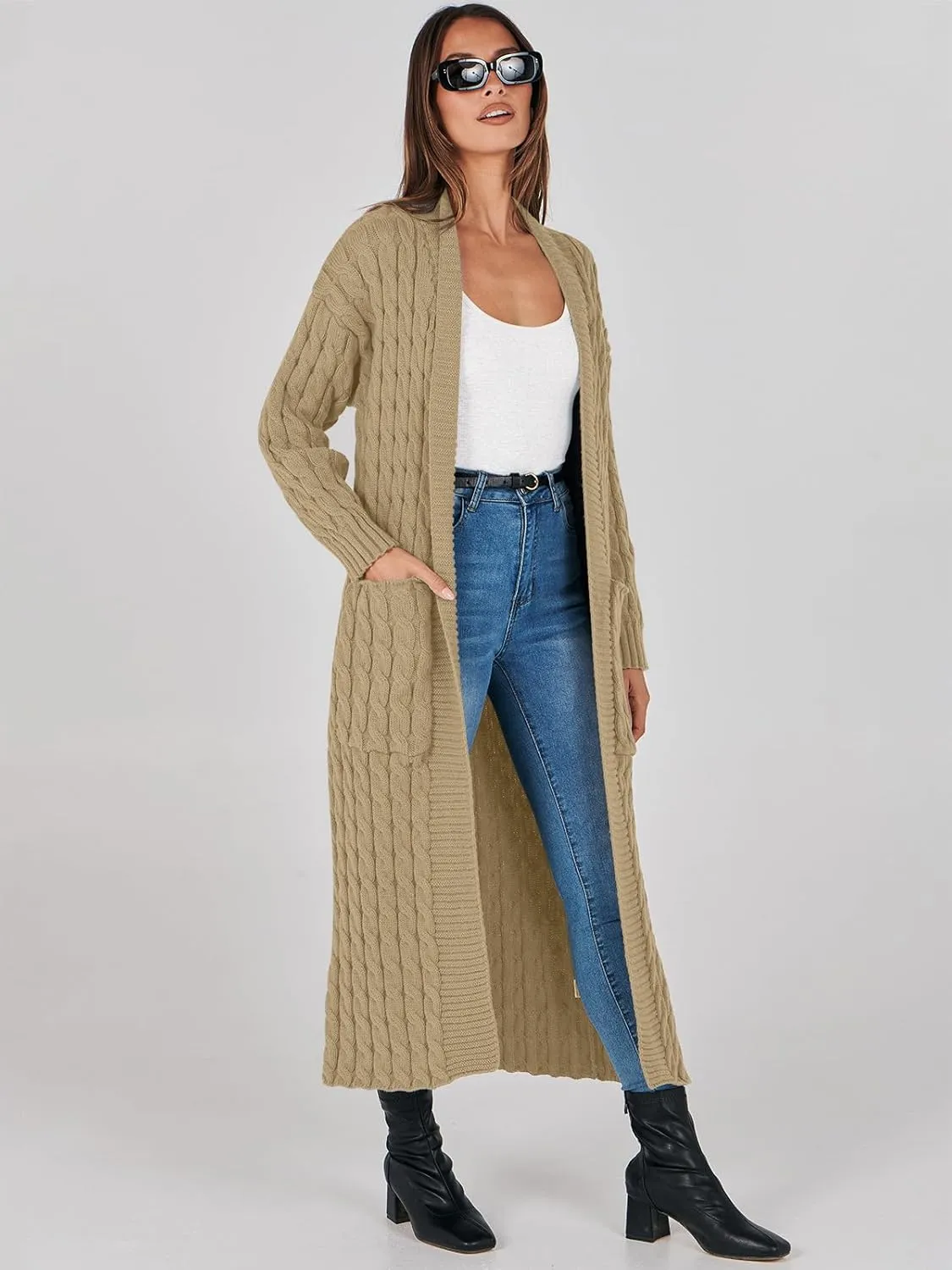 ANRABESS Womens Long Cardigan Sweater 2025 Oversized Coat Long Sleeve Open Front Knit Maxi Outwear Fall Trendy Jacket Clothes