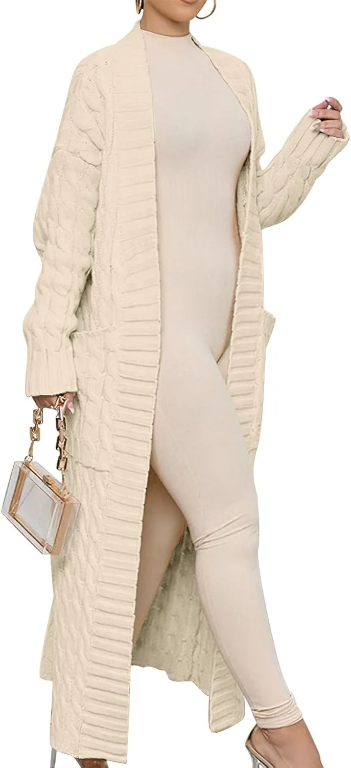 ANRABESS Womens Long Cardigan Sweater 2025 Oversized Coat Long Sleeve Open Front Knit Maxi Outwear Fall Trendy Jacket Clothes