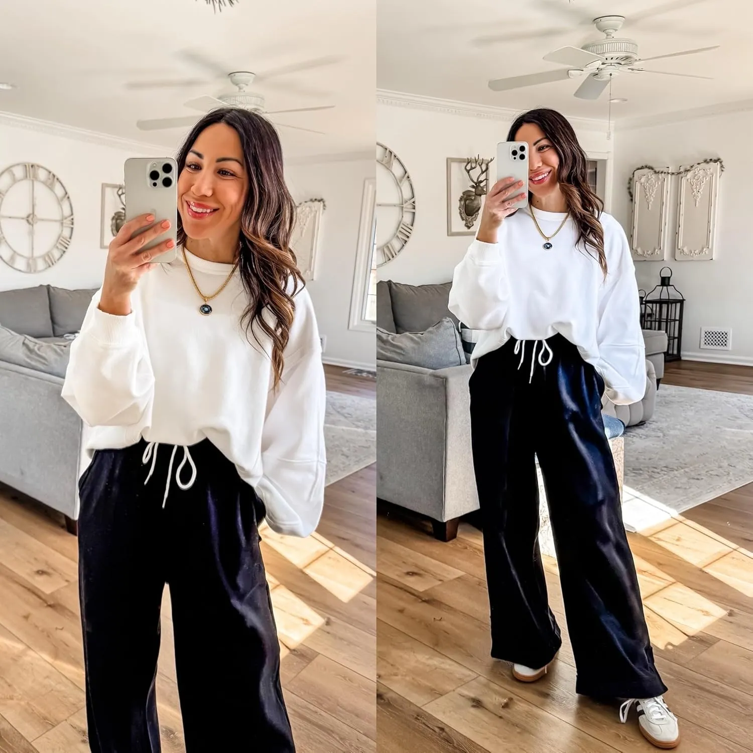 Athlisan Womens Baggy Wide Leg Palazzo Pants Casual Loose Drawstring Elastic Waisted Lounge Trousers with Pockets