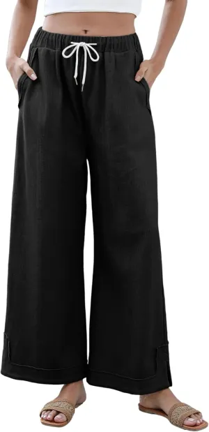 Athlisan Womens Baggy Wide Leg Palazzo Pants Casual Loose Drawstring Elastic Waisted Lounge Trousers with Pockets