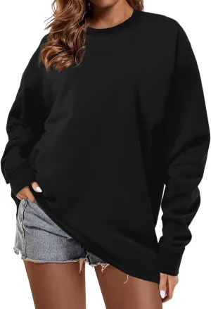 BINTEHGS Crewneck Oversized Sweatshirt for Women Loose Fit Long Sleeve Shirts Vintage Acid Wash Tshirt Basic Solid Color Tee