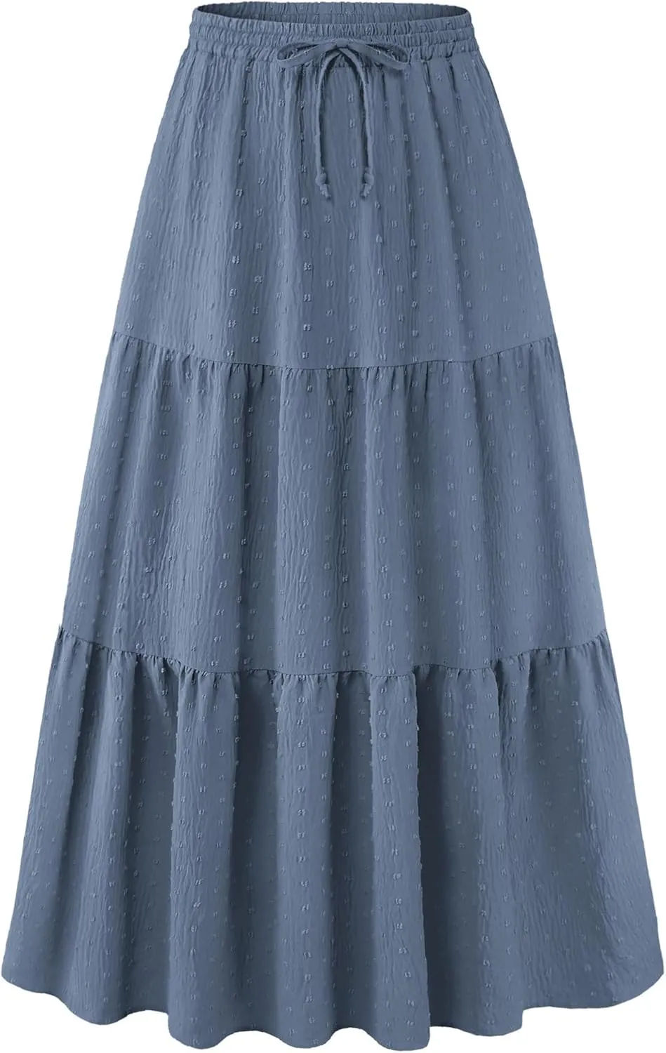 BLEVONH Women's Fall Boho High Waist Flowy Maxi Skirt Ruffle Tiered Swiss Dot Casual Long Skirts and Pockets
