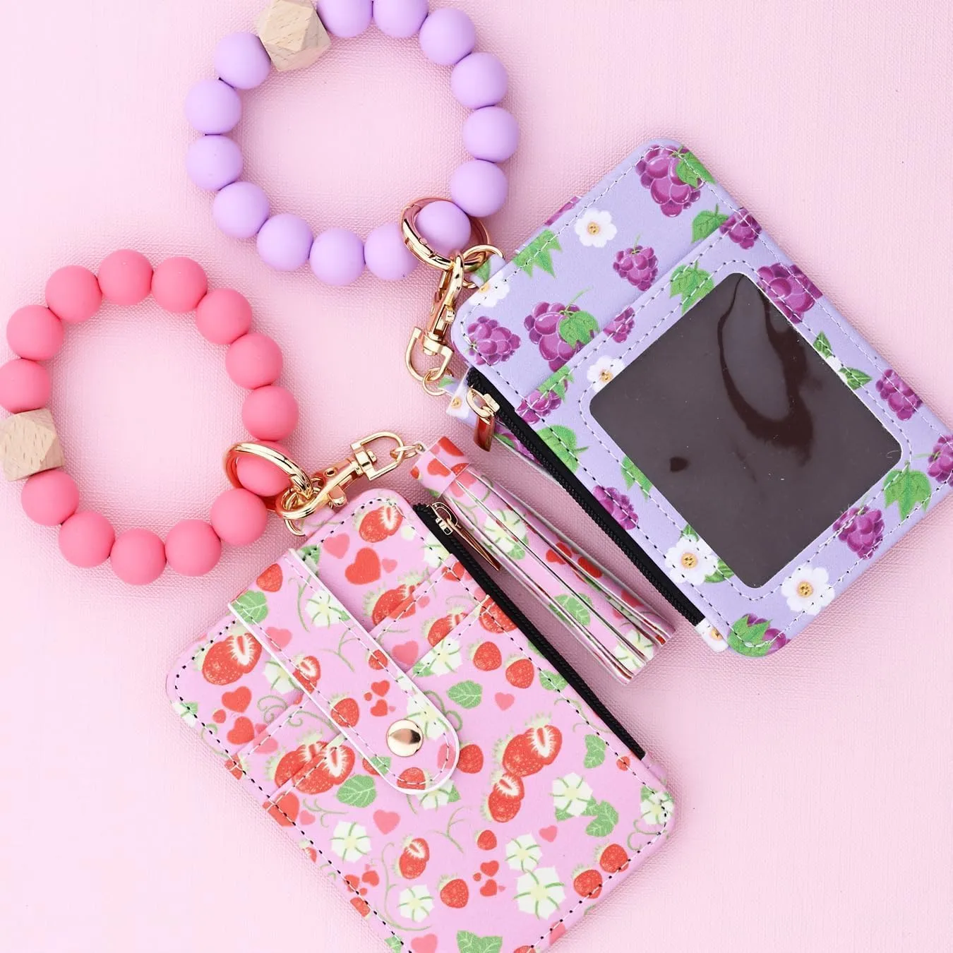 Boho Wristlet Wallet, Women's Boho Style Beaded Wristlet Wallets, Tassel Charms Keychain with Flower Pattern Wallet (1PCS/E)