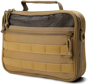 Brown Tactical Toiletry Bag for Men Heavy-Duty Polyester Travel Organizer with Large Capacity Water-Resistant Compact Portable Shaving Bag Multiple Compartments for Military Camping Outdoor Bathroom