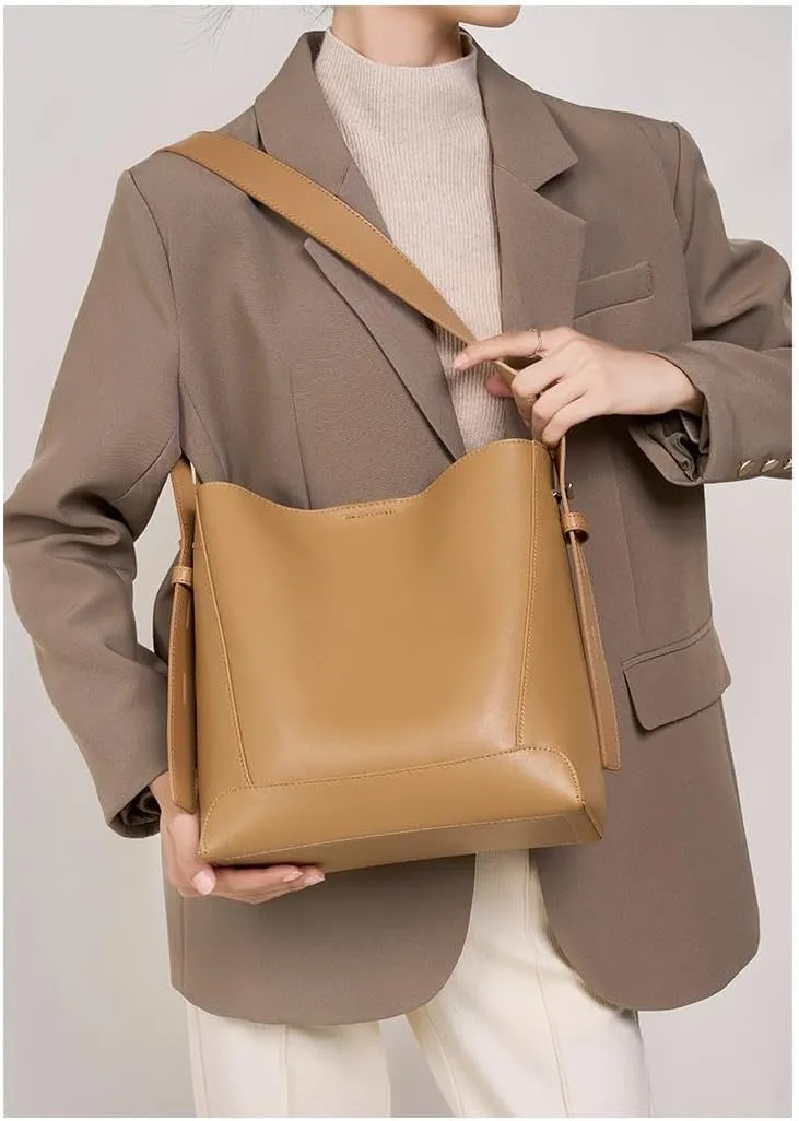 Bucket bags women's high end texture large capacity shoulder purses commuter versatile messenger handbags