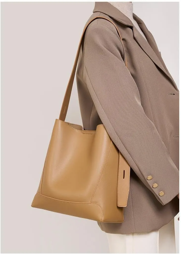 Bucket bags women's high end texture large capacity shoulder purses commuter versatile messenger handbags